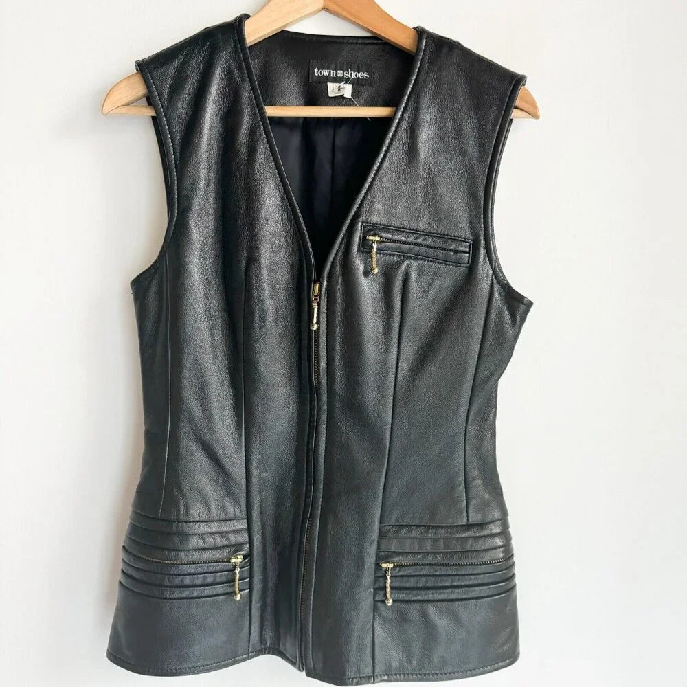 TownShoes Black Leather Buttery Soft Zip up Vest S/6
